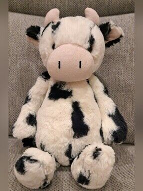 Retired Jellycat Bashful Calf Cow Black And White With Horns